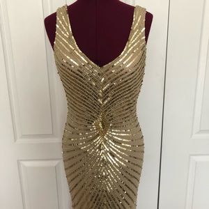Aidan Mattox gold sequined dress
